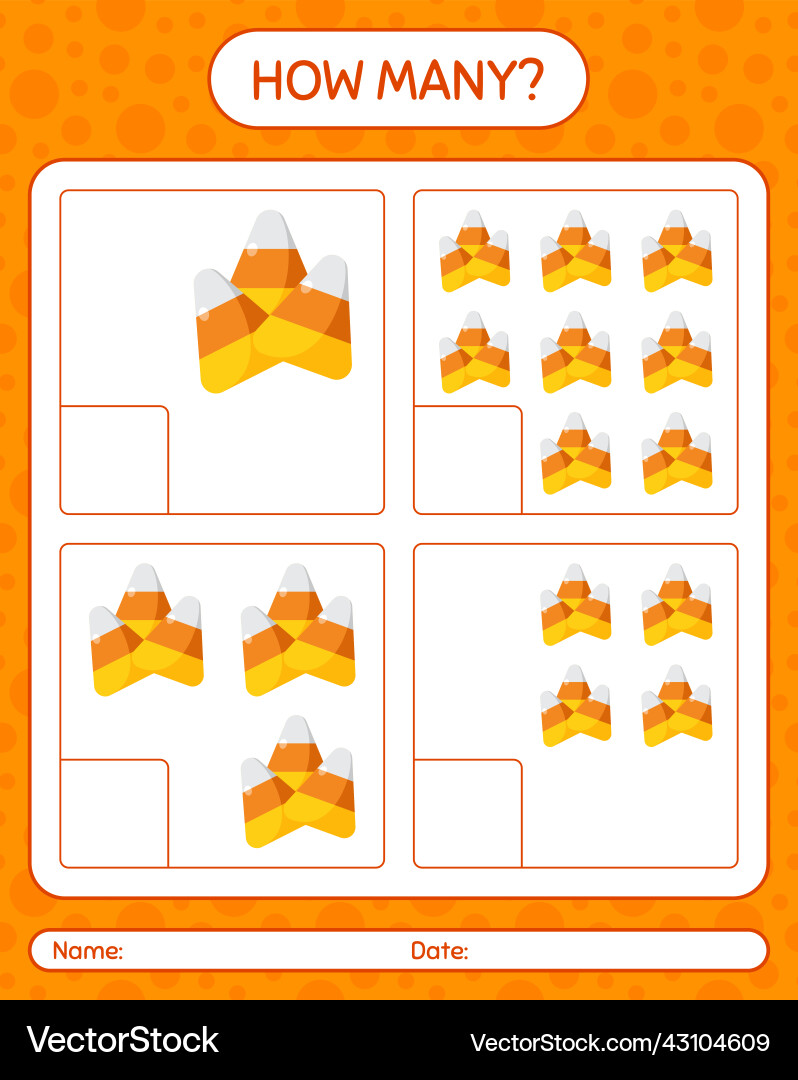 How many counting game with candy corn worksheet How many counting game with candy corn worksheet Vector Image