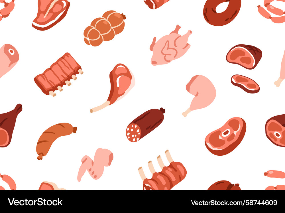 Meat seamless pattern repeating print endless Meat seamless pattern repeating print endless Vector Image