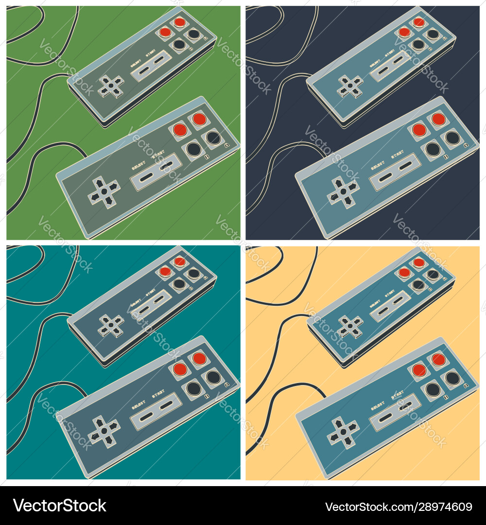 Retro game controllers closeup vector image