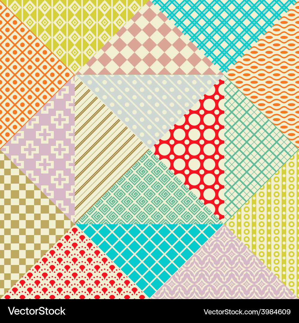 Retro Patchwork Seamless Patterns Vector Image