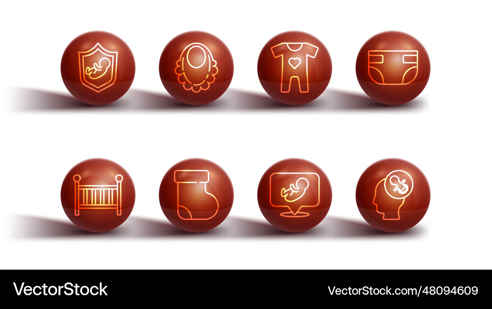 Set line baby on shield crib cradle absorbent Vector Image