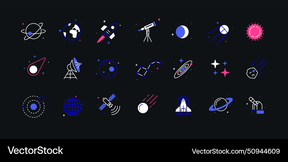 Set of astronomical and space icons linear style Set of astronomical and space icons linear style vector image