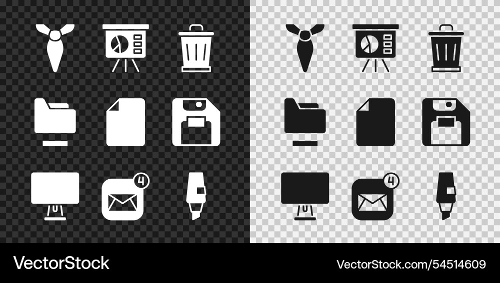 Set tie board with graph trash can computer Set tie board with graph trash can computer vector image