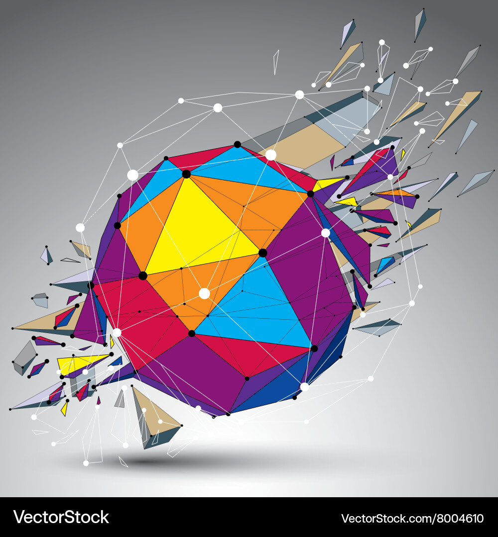 Abstract colorful 3d faceted figure with connected vector image