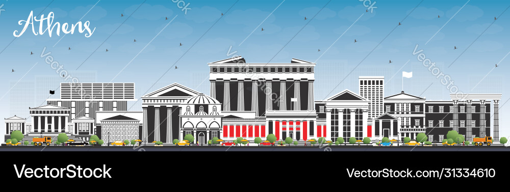 Athens greece city skyline with color buildings Athens greece city skyline with color buildings vector image