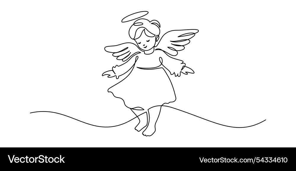 Beautiful angel baby in one continuous line Beautiful angel baby in one continuous line vector image