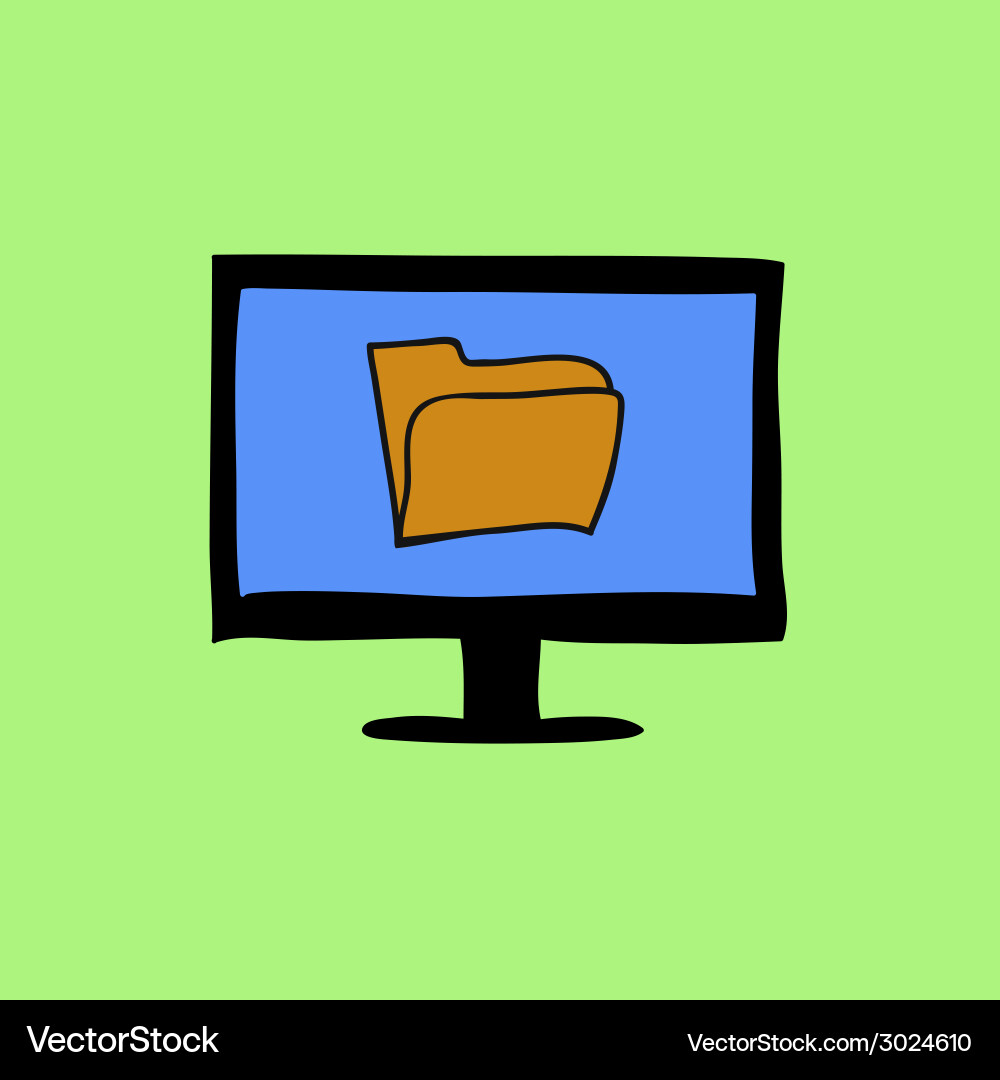 Doodle style computer with folder Vector Image