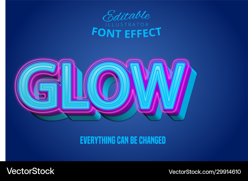 Glow text 3d puple and blue editable font effect vector image