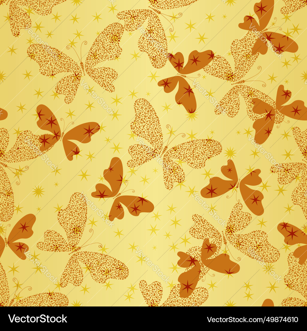 Golden gradient seamless pattern with butterflies vector image