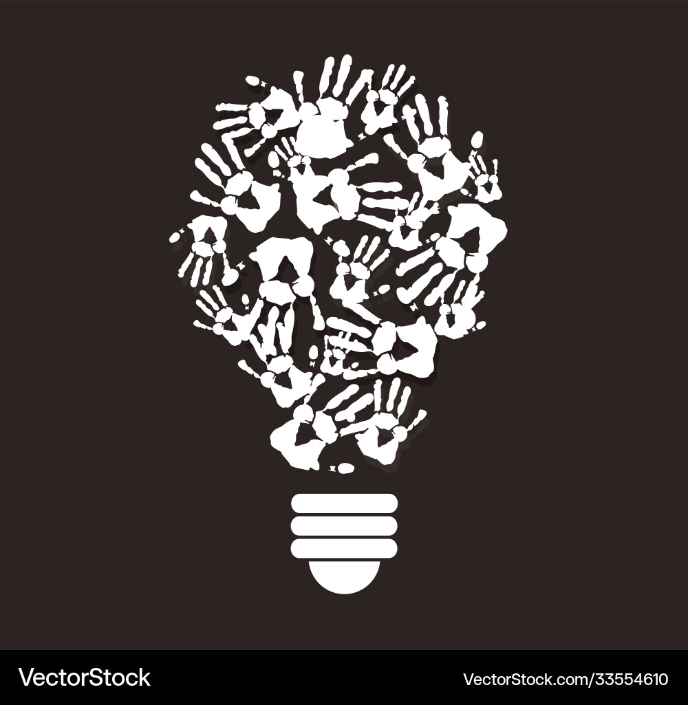 Handprint in lightbulb shape symbol thinking Handprint in lightbulb shape symbol thinking vector image