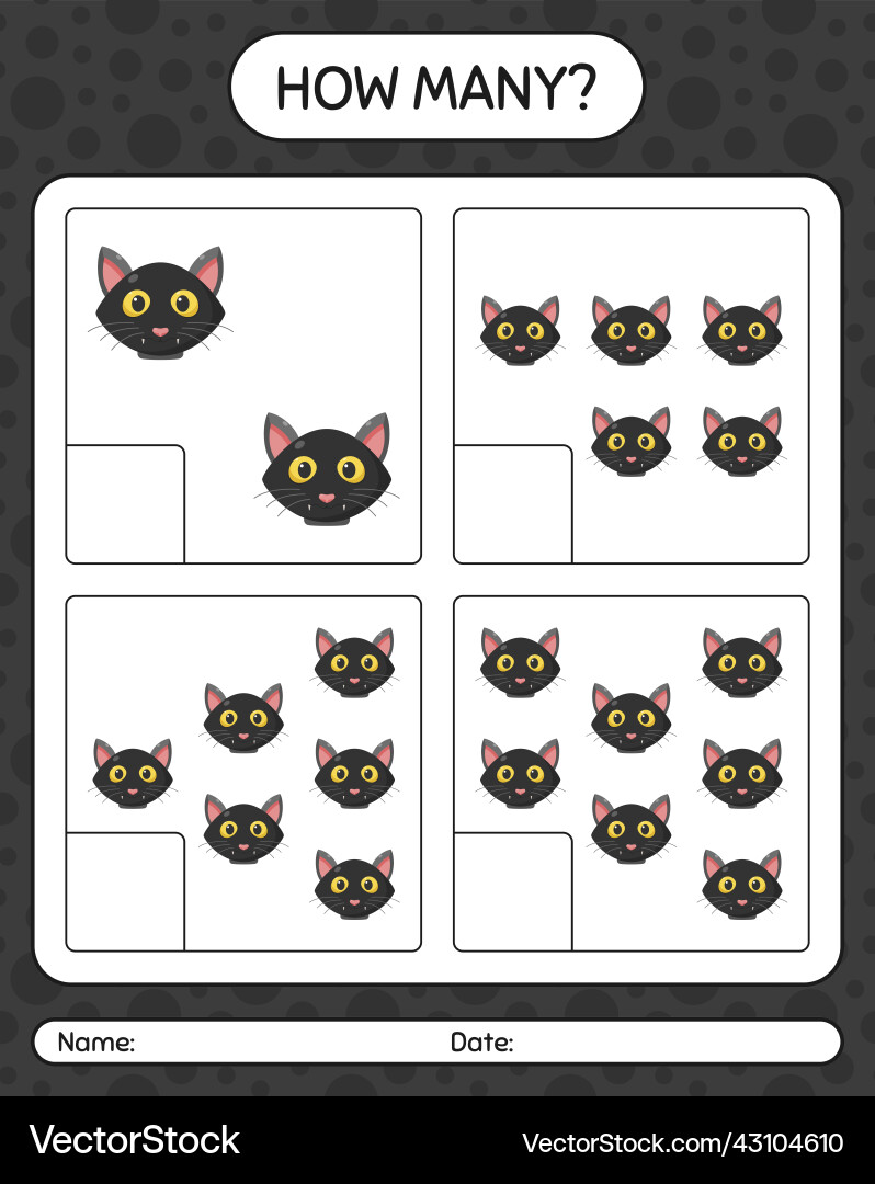 How many counting game with cat worksheet How many counting game with cat worksheet vector image