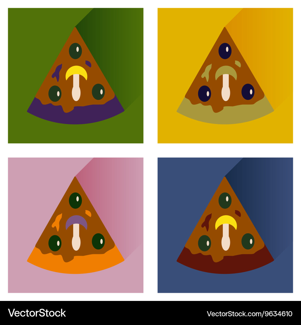 Set flat icons with long shadow slice vector image