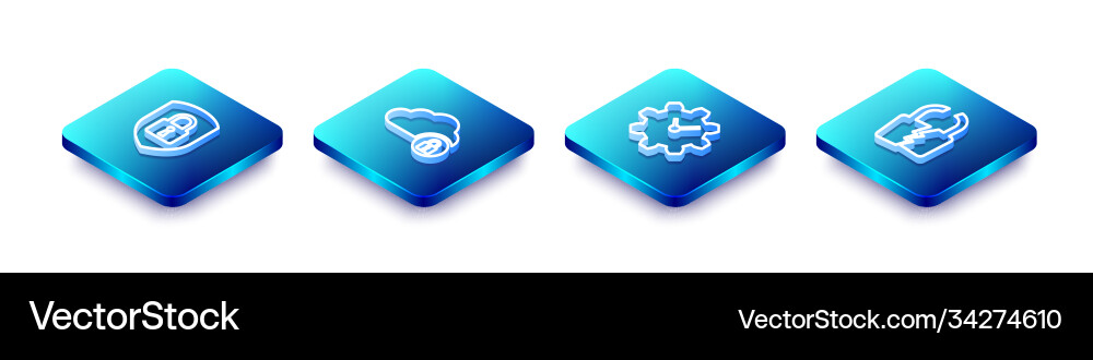 Set isometric line shield security with lock Set isometric line shield security with lock vector image