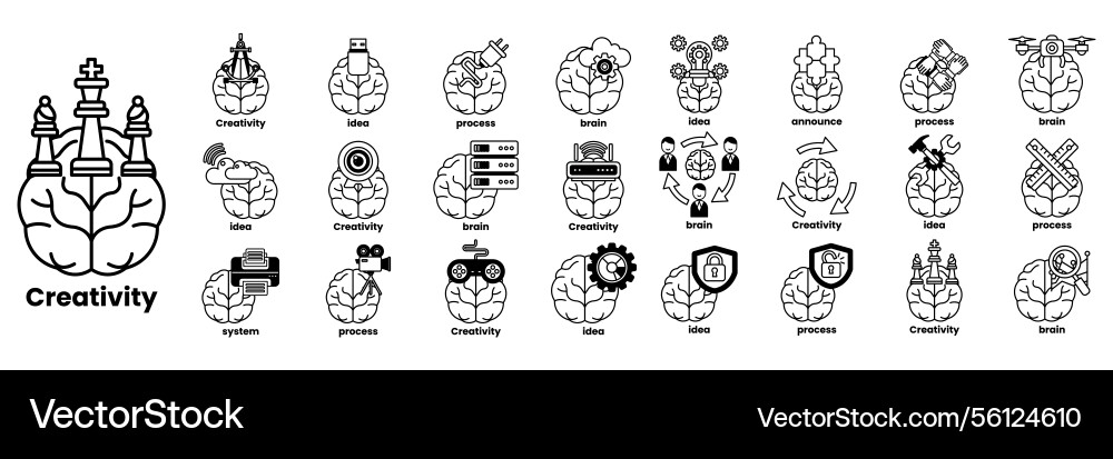 Set of in the concept brain and things line Set of in the concept brain and things line Vector Image