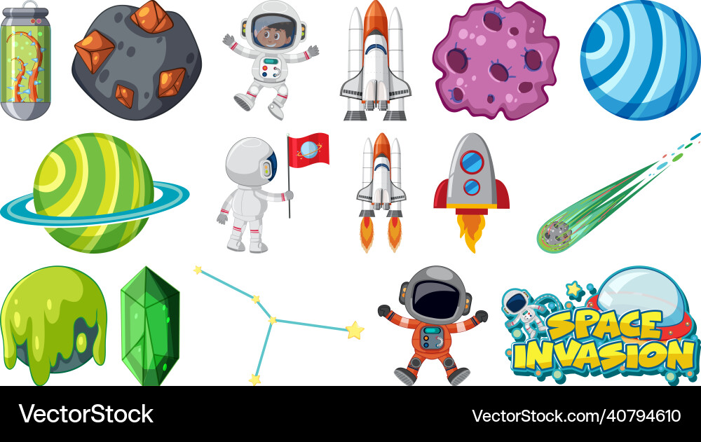 Set of isolated fantasy space objects Set of isolated fantasy space objects vector image
