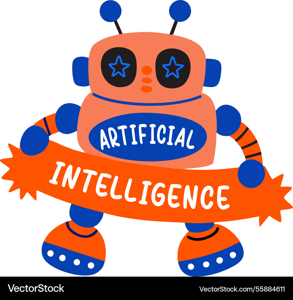 A flat sticker of robot with artificial intellig vector image