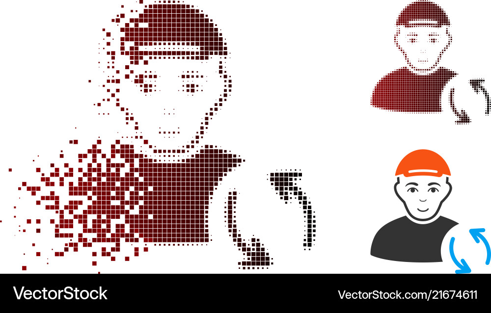 Destructed pixel halftone refresh user icon Destructed pixel halftone refresh user icon vector image