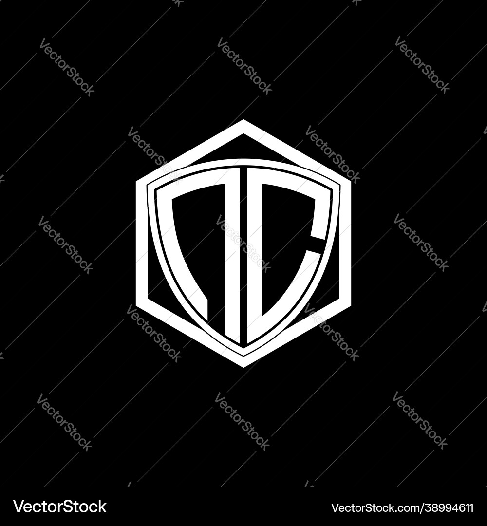 Initial letter n c shield with hexagon frame Vector Image