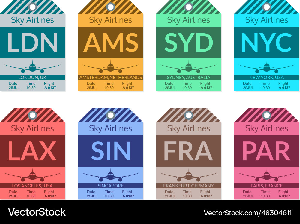 Luggage tag set travel and baggage stickers vector image