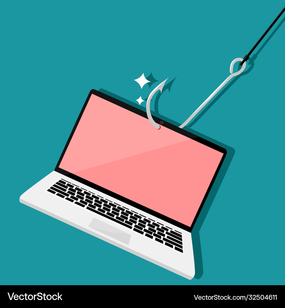 Notebook computer and fishing hook concept Notebook computer and fishing hook concept Vector Image