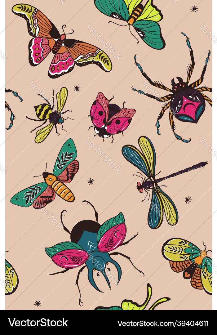 Seamless pattern with colorful insects graphics vector image