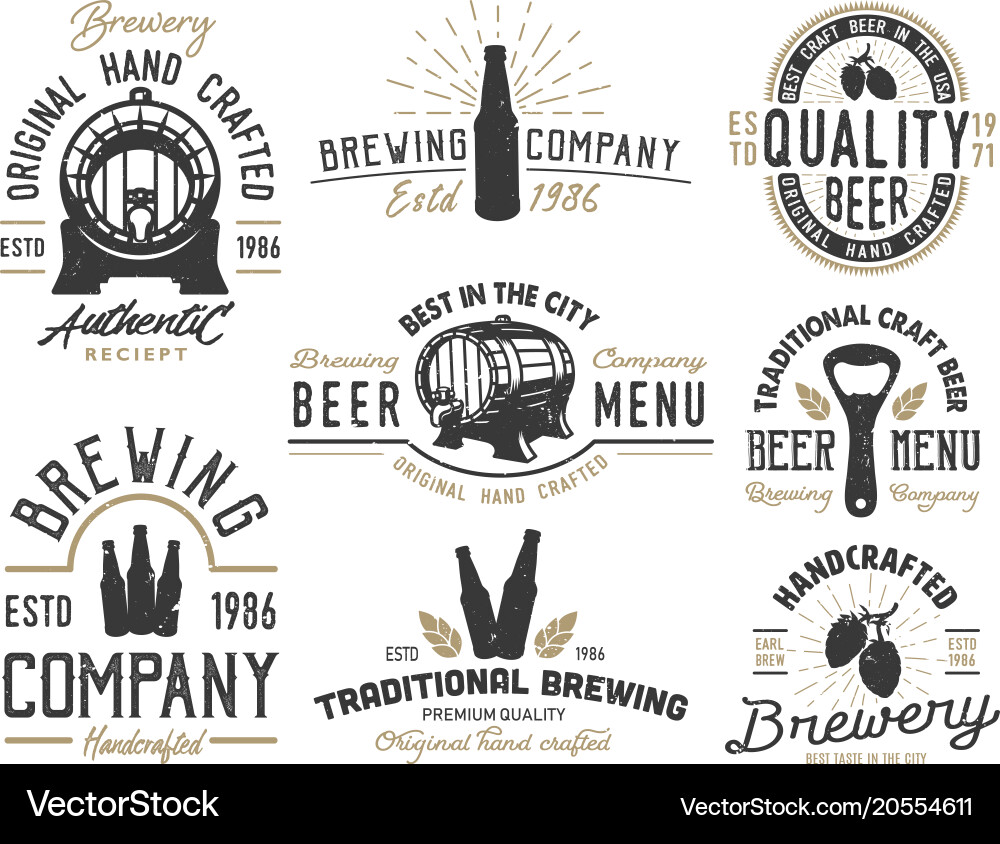 Set emblems with beer objects vector image