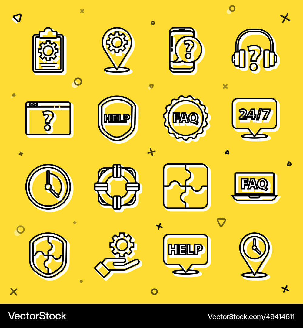 Set line location with clock laptop and faq vector image