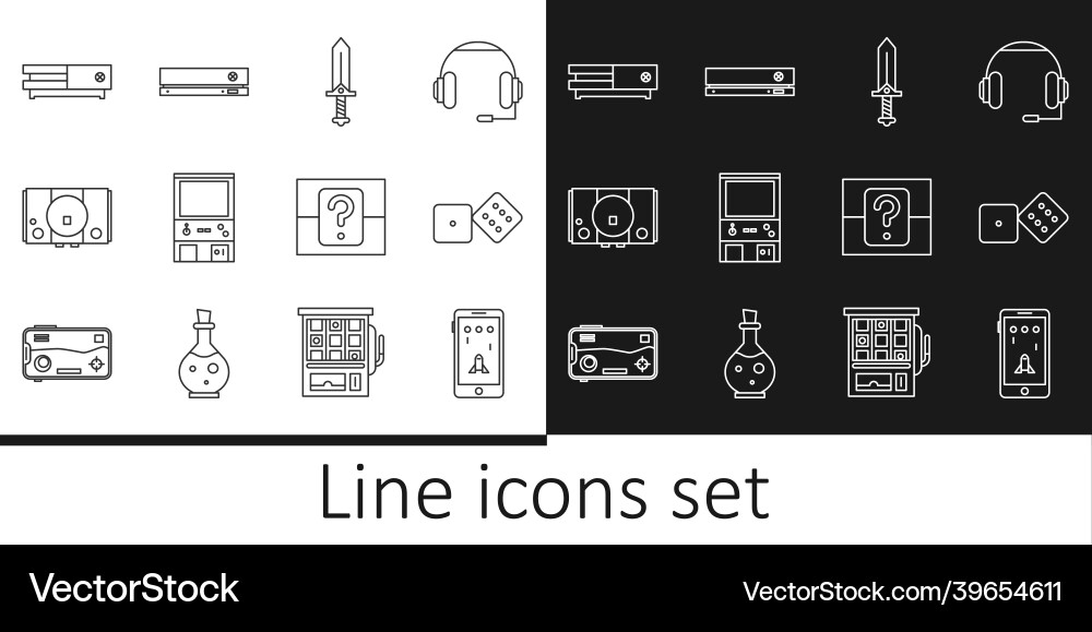 Set line mobile and playing in game dice Vector Image