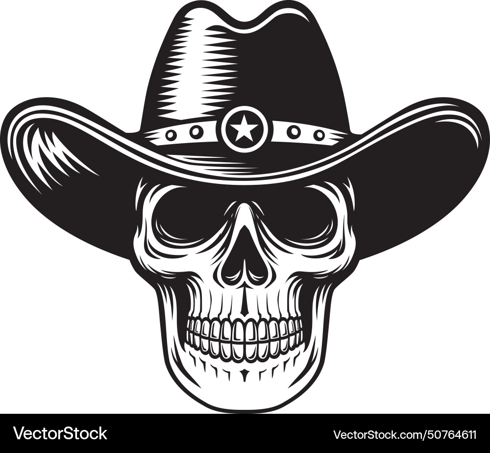 Skull with Cowboy Hat Vector Image