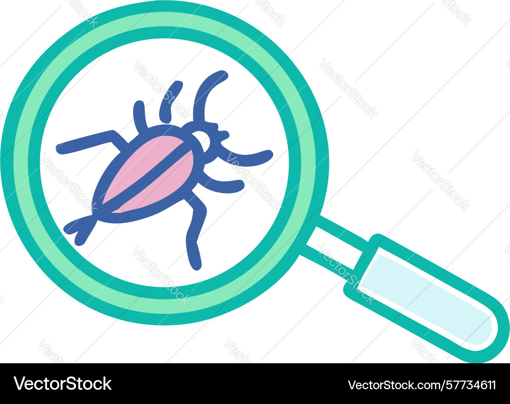 Software debugging icon with magnifying glass and vector image