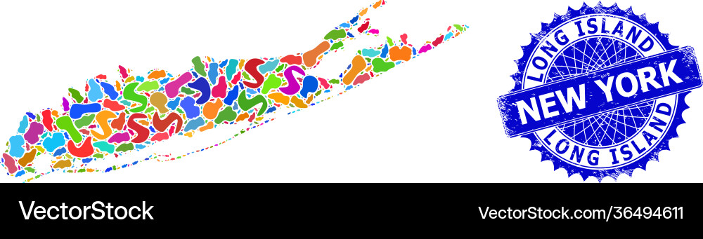 Splash pattern long island map and scratched badge Splash pattern long island map and scratched badge vector image