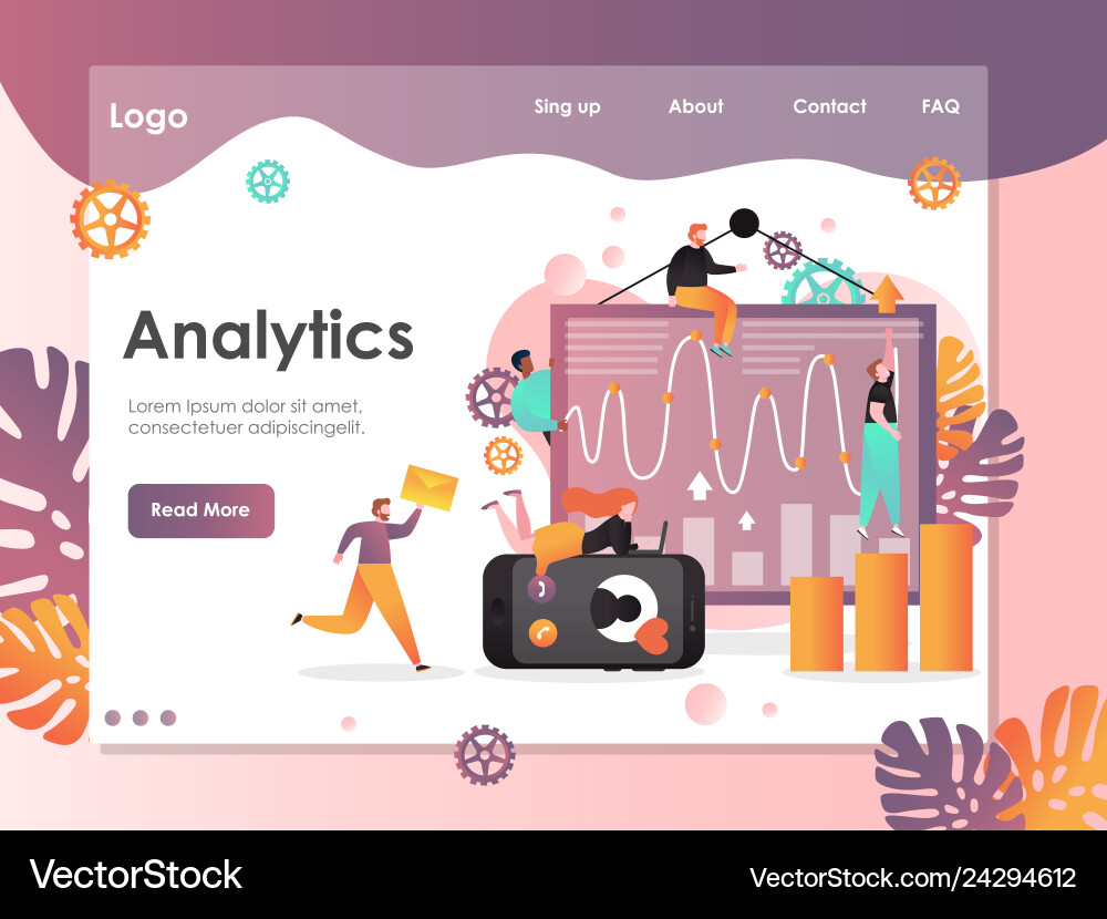 Analytics website landing page design Analytics website landing page design vector image