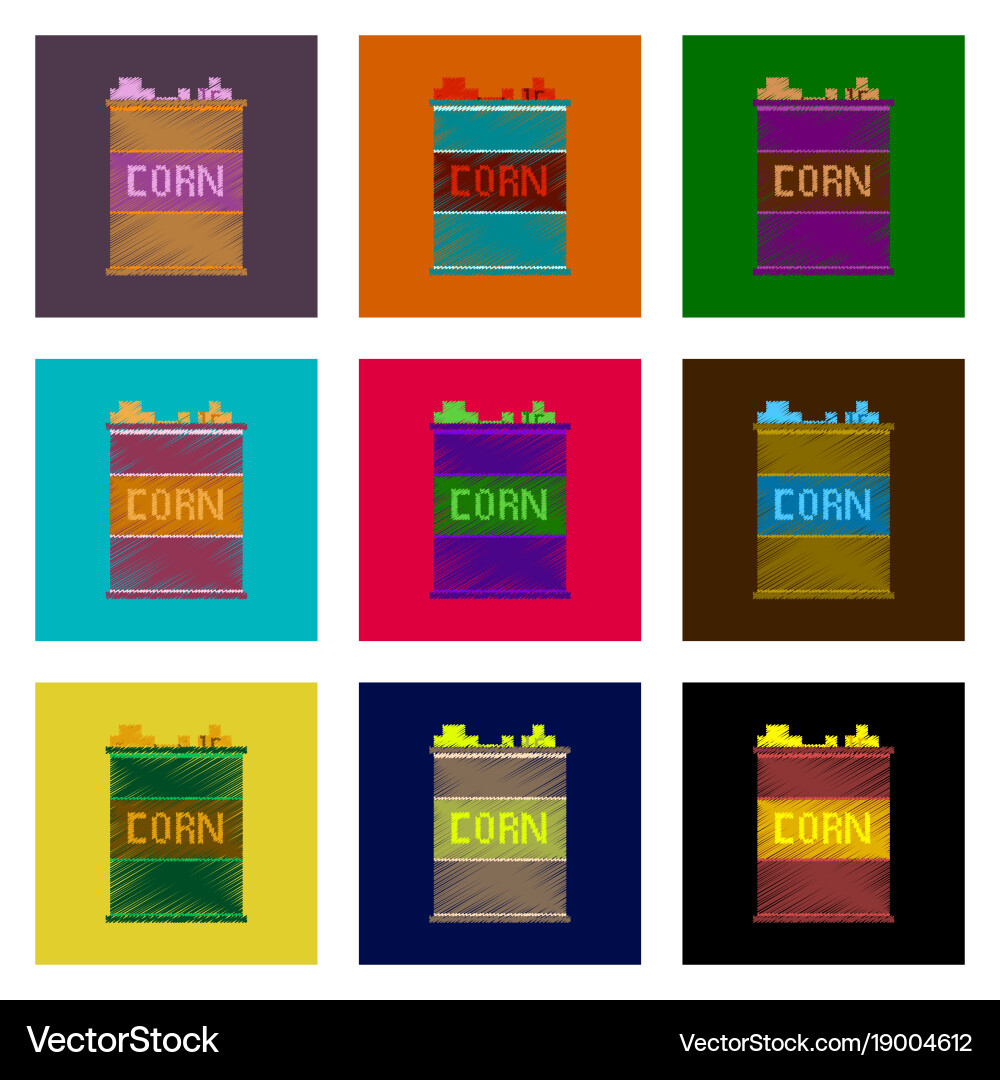 Assembly of flat shading style pixel icon corn Vector Image