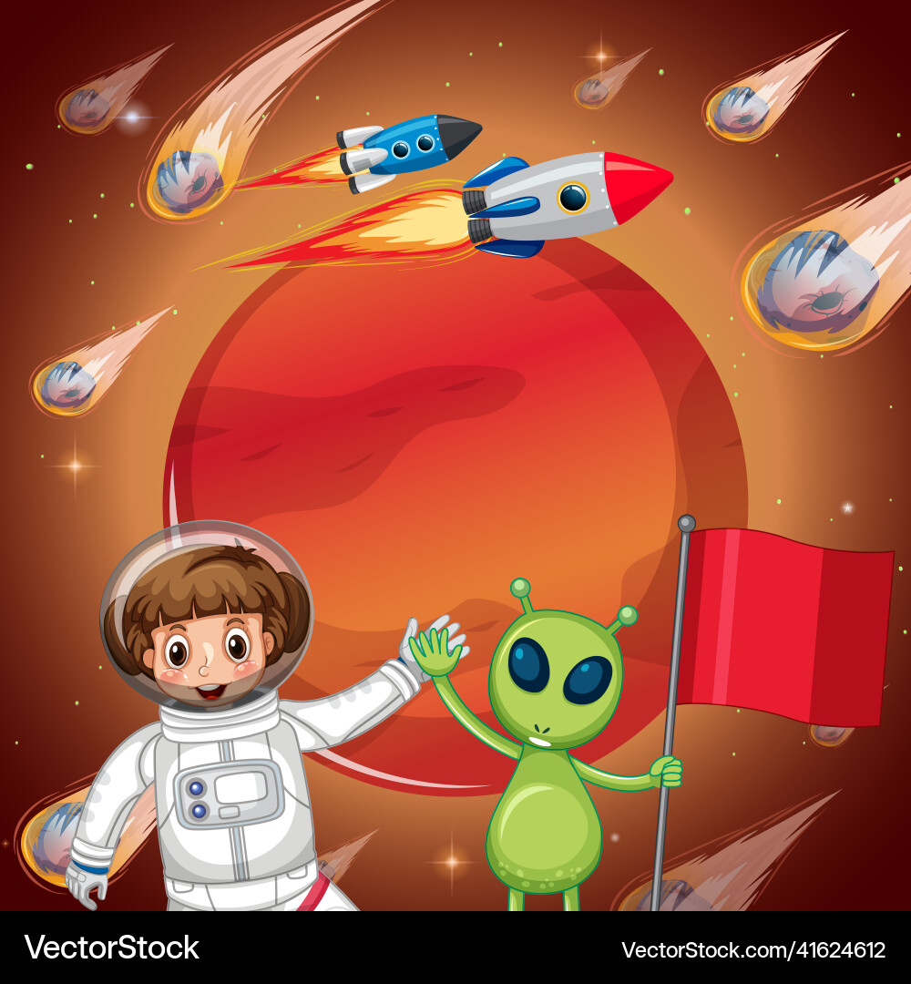 Astronaut and alien in outer space Astronaut and alien in outer space vector image