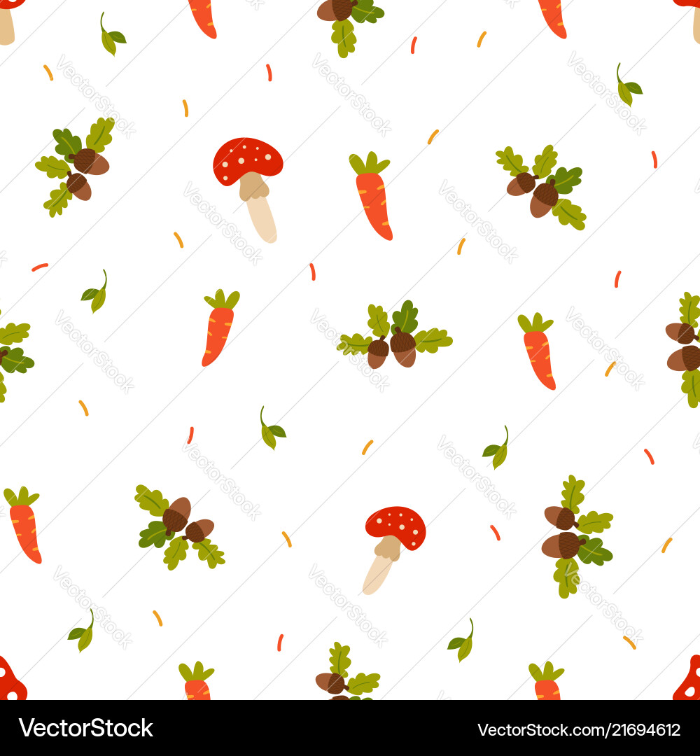 Autumn Leaf & Acorn Seamless Pattern Vector Image