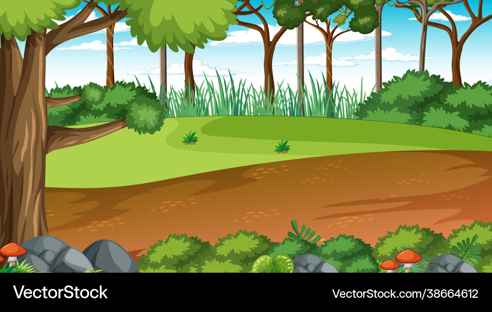 Forest scene with various trees Vector Image