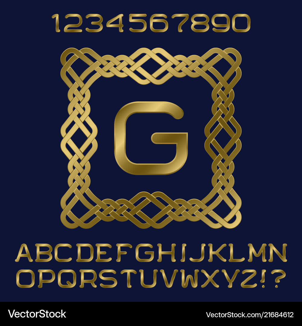 Golden letters and numbers initial monogram frame Golden letters and numbers initial monogram frame vector image