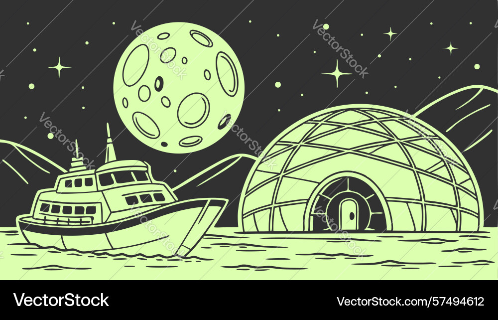 Lunar landing spaceship and igloo on moon design Vector Image