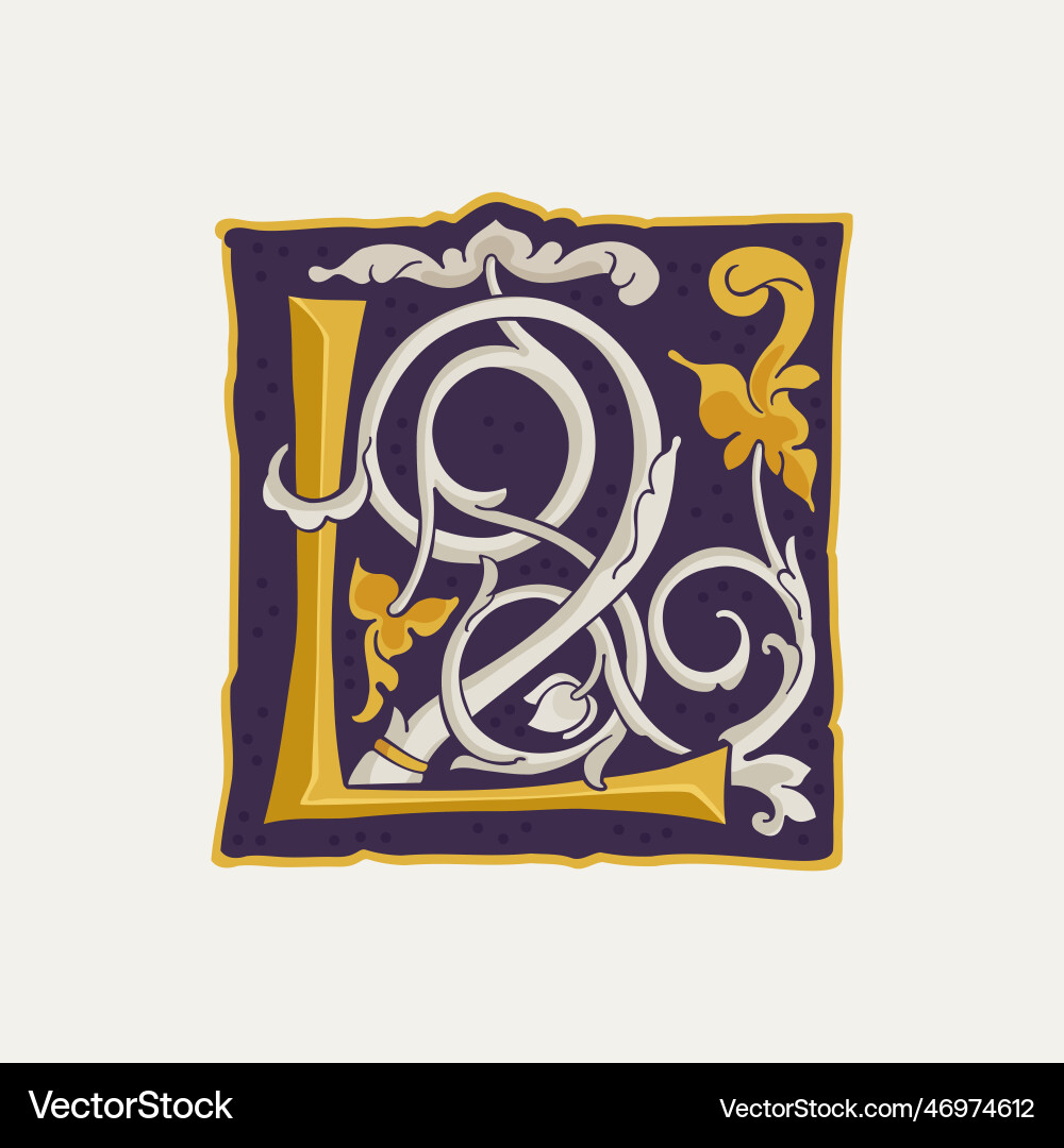 Medieval L Initial Drop Cap Vector Image
