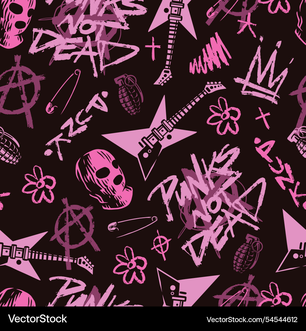 Punks not dead pattern featuring graphic elements Punks not dead pattern featuring graphic elements vector image
