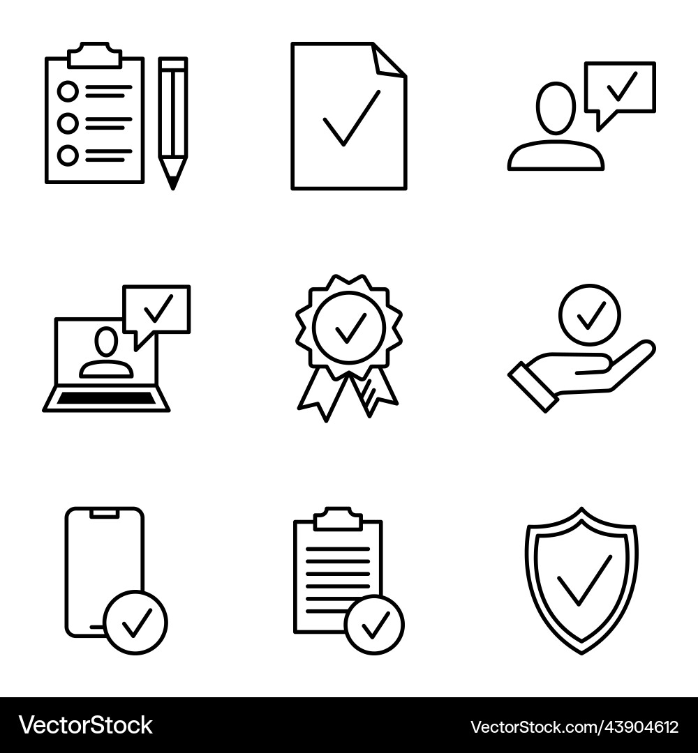 Quality control icons approved check mark symbols Quality control icons approved check mark symbols Vector Image