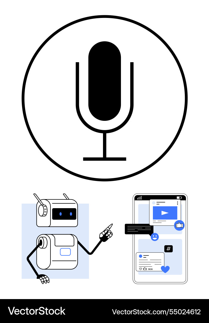 Robot interacting with voice command interface Robot interacting with voice command interface vector image