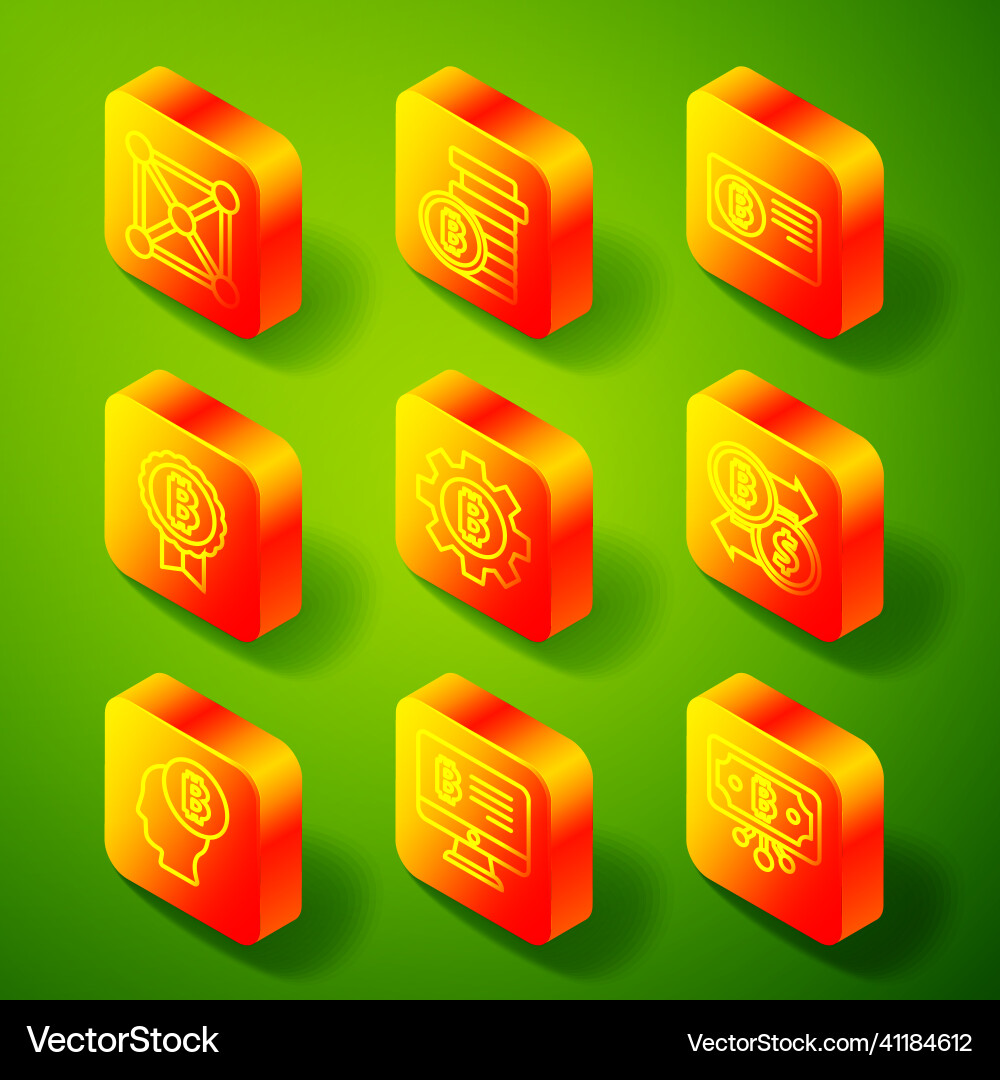 Set line blockchain technology bitcoin credit Set line blockchain technology bitcoin credit vector image
