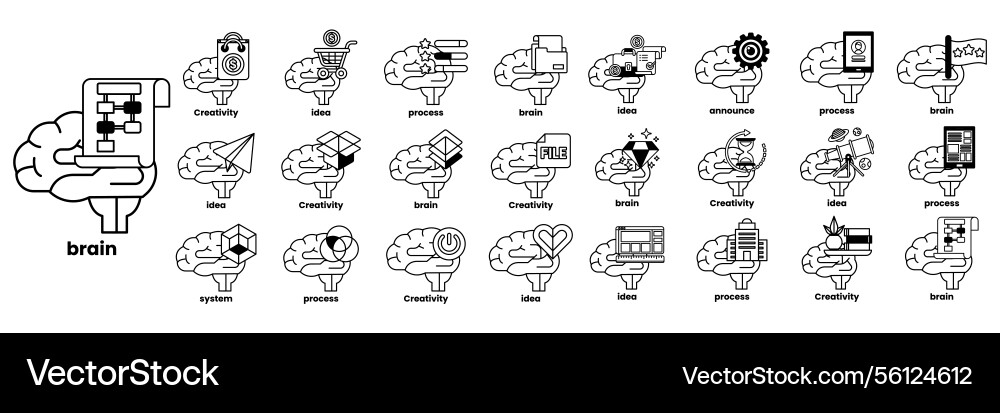 Set of in the concept brain and things line Set of in the concept brain and things line vector image