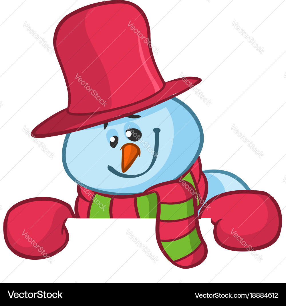 Smiling Snowman with Scroll Vector Image