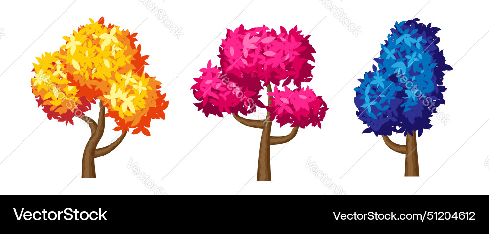 Trees collection colorful foliage design elements vector image