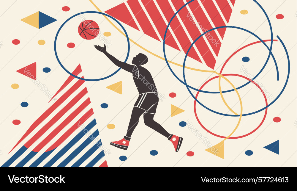 Dynamic abstract figure jumping with a basketball Vector Image