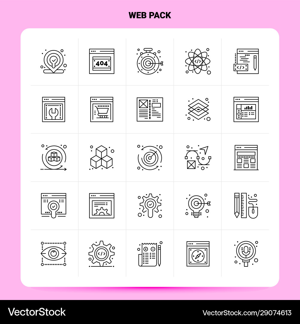 Outline 25 web pack icon set line style design Vector Image