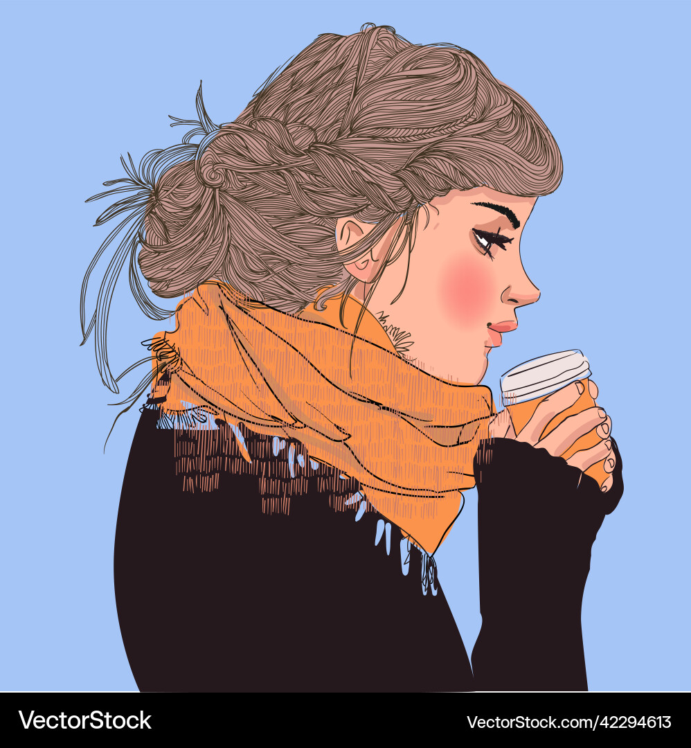 Profil von junge Frau mit Kaffeetasse Profil von junge Frau mit Kaffeetasse vektorbild