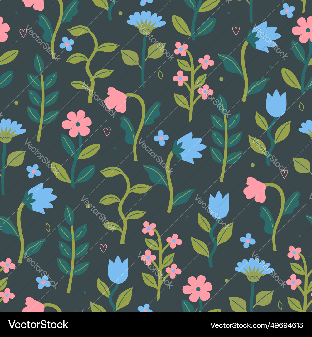 Seamless pattern with simple flowers on a dark Seamless pattern with simple flowers on a dark vector image
